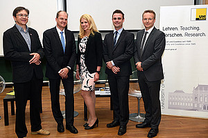 Michael Suda, Clemens Thiele, Nadine Probst, Bernhard Horn und Christian Bergauer (v.l.) bei den Grazer Datenschutzgesprächen. Foto: Uni Graz/Pichler