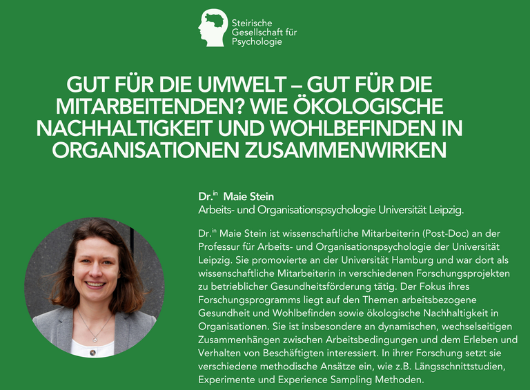 Dr. Maie Stein | Gut für die Umwelt - Gut für die Mitarbeitenden?