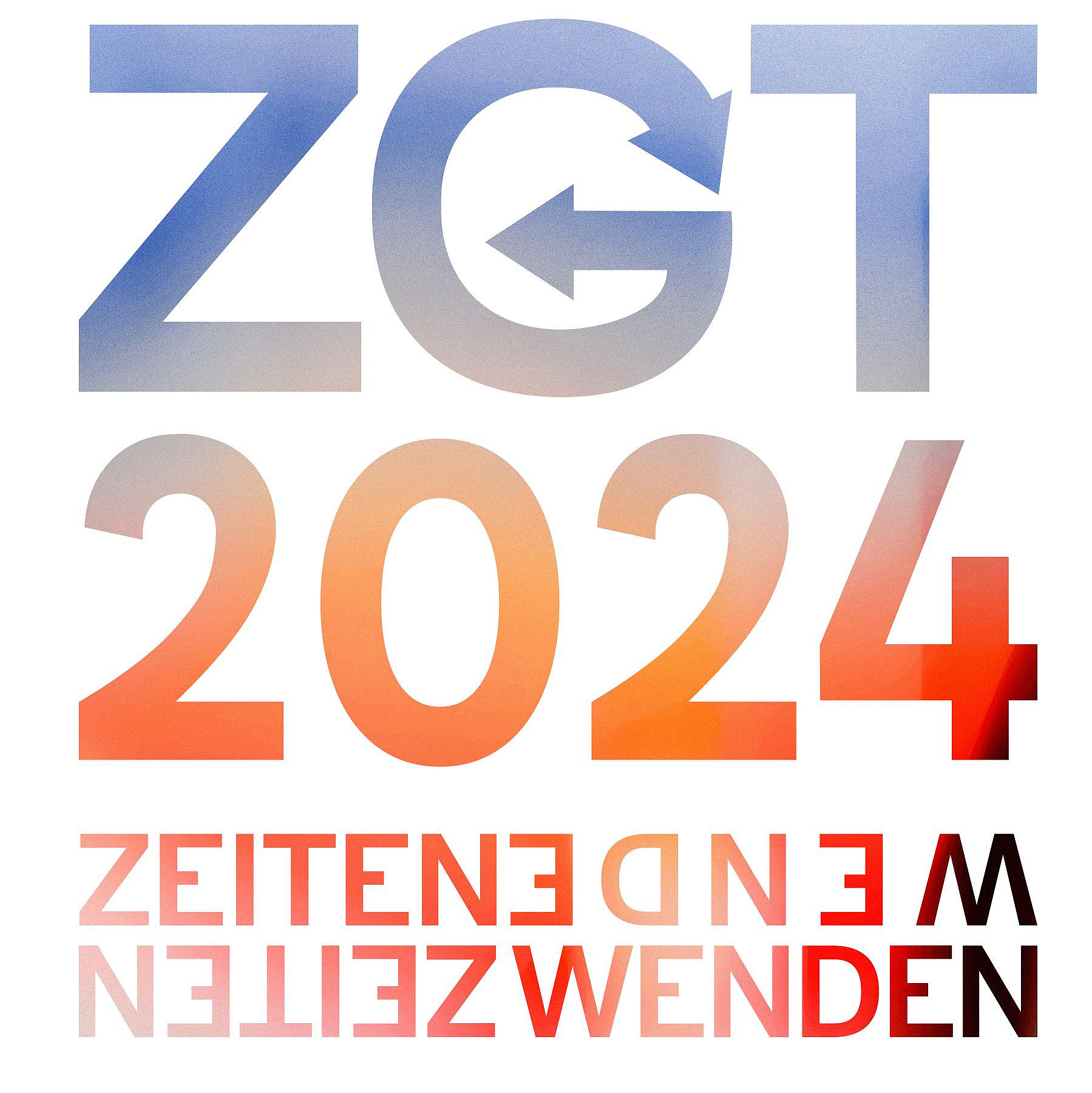 Das Bild zeigt das Logo des "ZGT 2024" am oberen Bildrand mit einem zusätzlichen Text darunter, der spiegelverkehrt dargestellt ist. Der Text lautet "ZEITENWENDE", was auf Deutsch "Wendezeit" oder "Zeitenwende" bedeutet. Die Wahl der spiegelverkehrten Darstellung könnte darauf hinweisen, dass es um eine Reflexion oder bedeutende Veränderungen geht, sowohl im wörtlichen als auch im übertragenen Sinne. ©Uni Graz/Rawpixel Ltd.