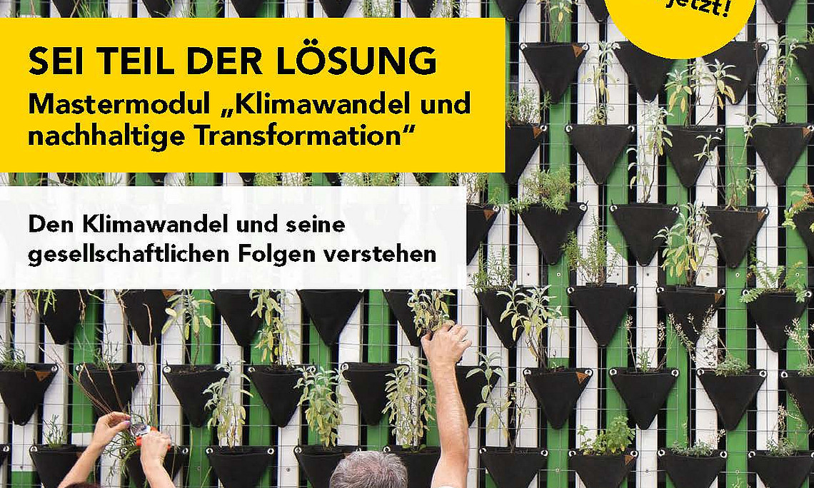 Flyer für Masterstudium Plus; Klimawandel und nachhaltige Transformation