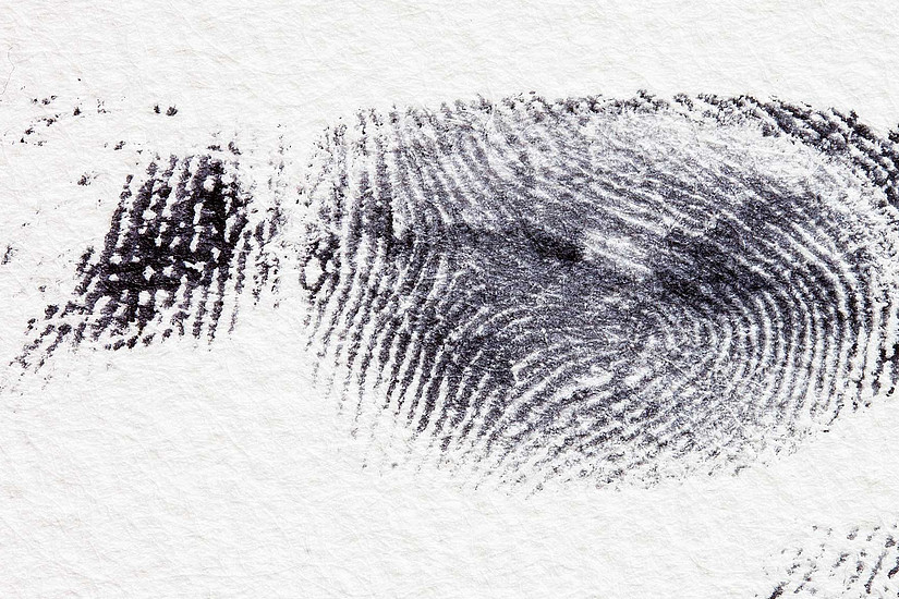 Schwarzer Fingerabdruck auf weißem Papier. Foto: pixabay