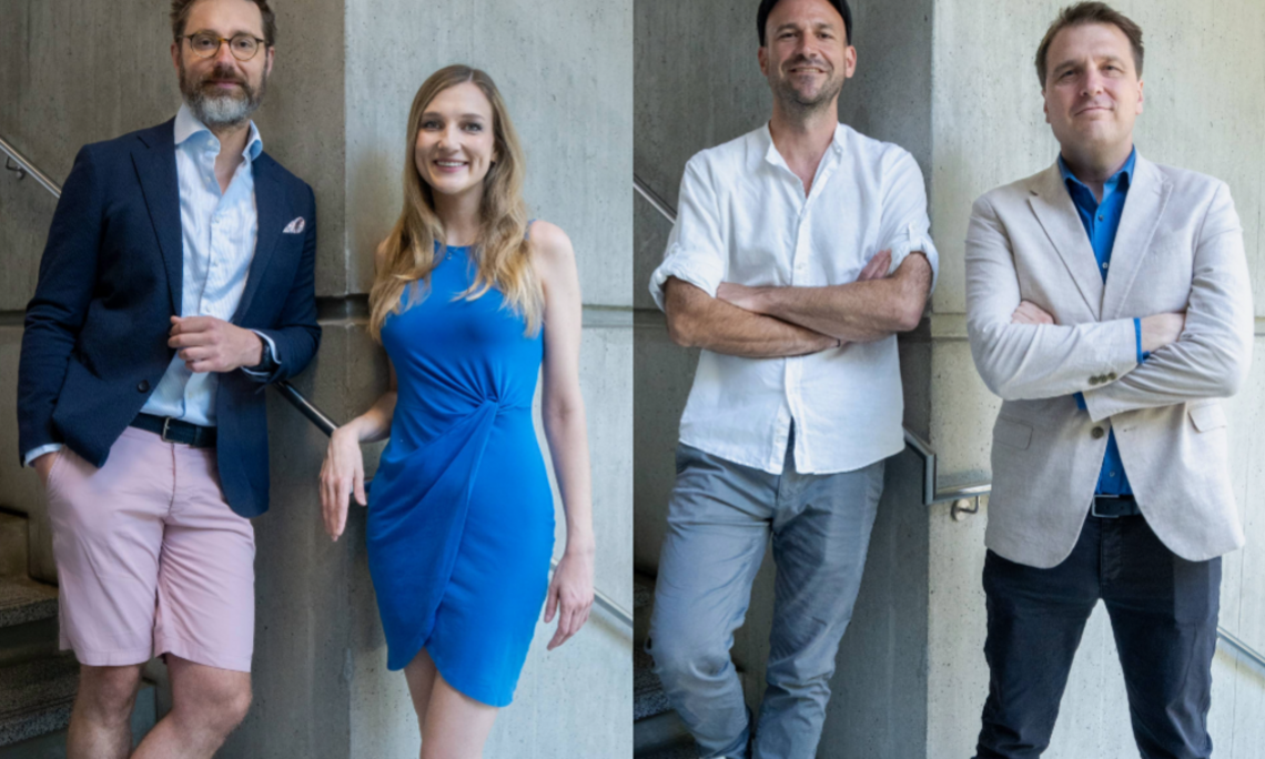 Unsere Forschungspreisträger*innen 2024: Lorin-Johannes Wagner, Elisabeth Paar, Maximilian Lakitsch und Benedikt Harzl (v.l.n.r.), (c) Uni Graz/Nedovic