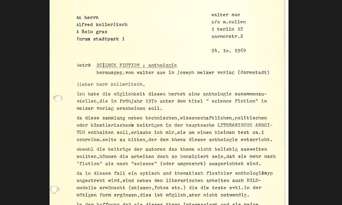 Brief von Walter Aue an Alfred Kolleritsch