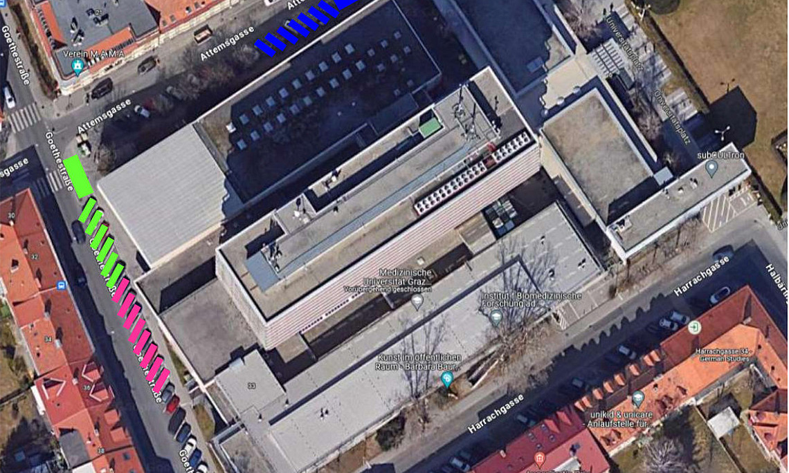 Luftbild mit Markierungen