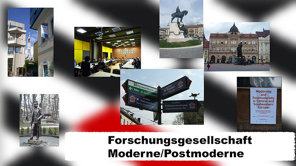 Collage Forschungsgesellschaft Moderne/Postmoderne symbolisiert die Geschichte der Forschungsgesellschaft ©Fotos: Mitglieder der FoMoP; Collage von Monika Stromberger