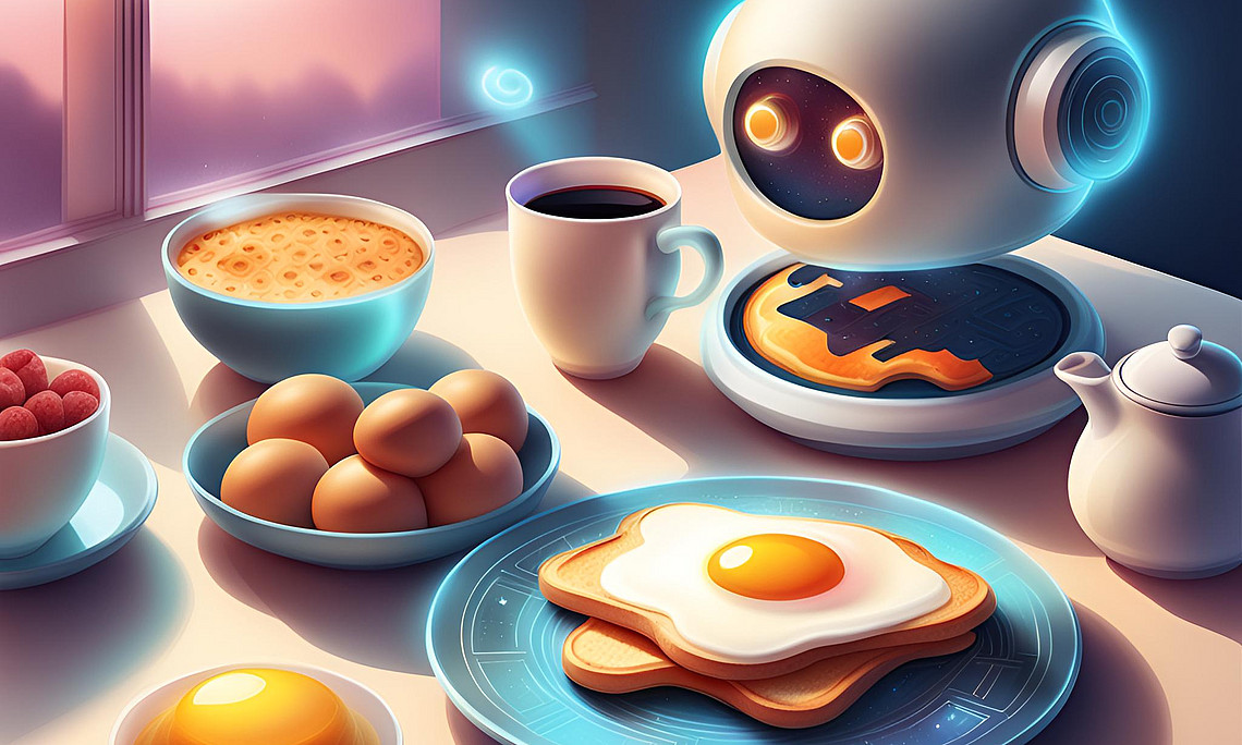 Frühstück-Sujet mit Roboter