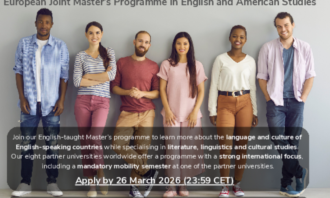 call for applications 2026 for the european joint masters programme in english and american studies announcing the deadline for application and providing facts and figures about the programme