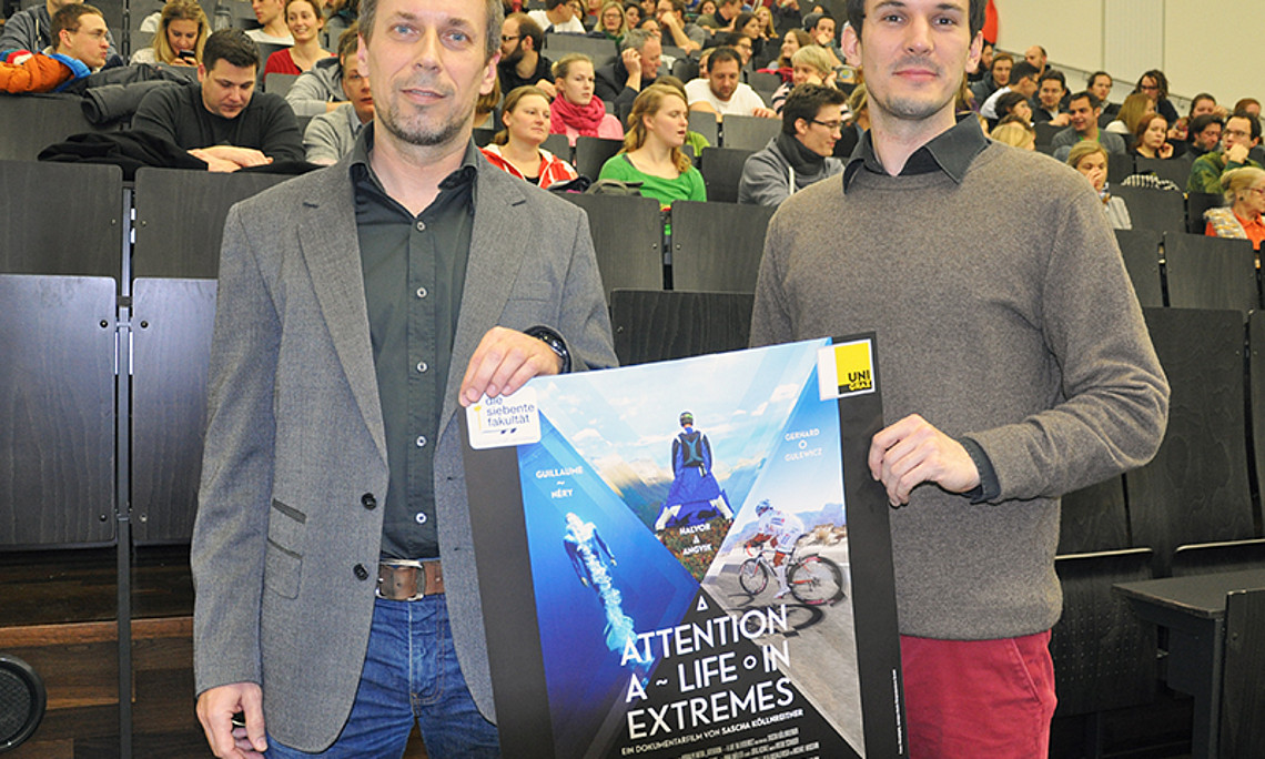 Extreme als Phänomene: Sportwissenschafter Gerhard Tschakert (links) und Regisseur Sascha Köllnreitner, Foto: Uni Graz/Schweiger