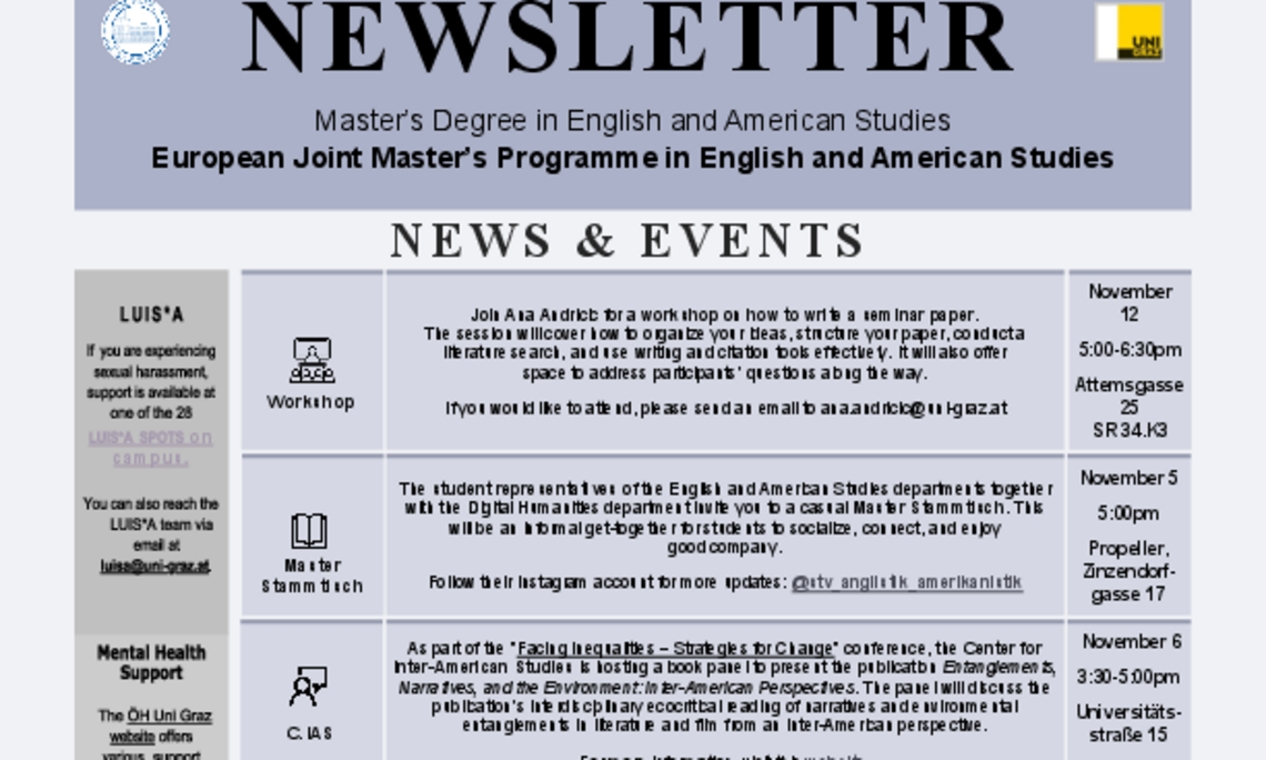 monthly newsletter of the European Joint Masters Programme in English and American Studies November 2025