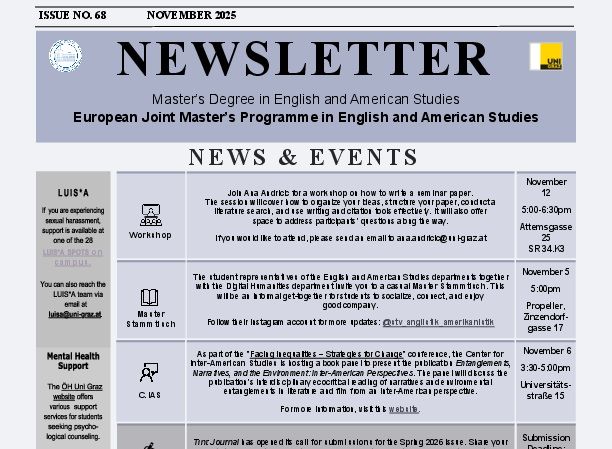 monthly newsletter of the European Joint Masters Programme in English and American Studies November 2025 ©University of Graz / Department of English Studies