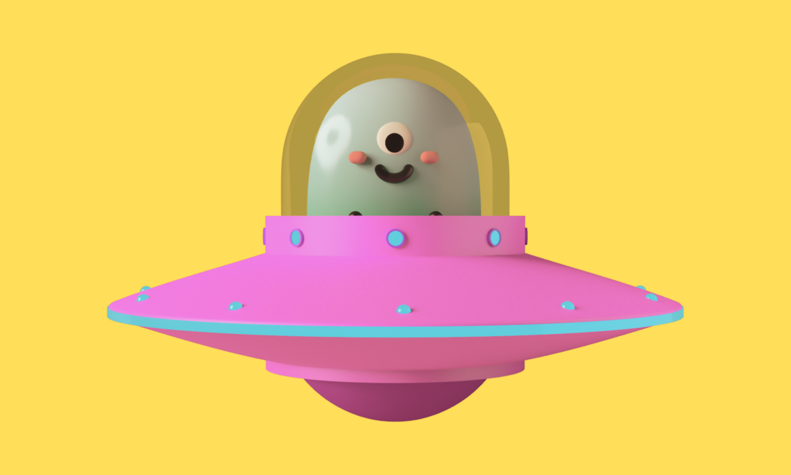 Yellow Square with pink UFO