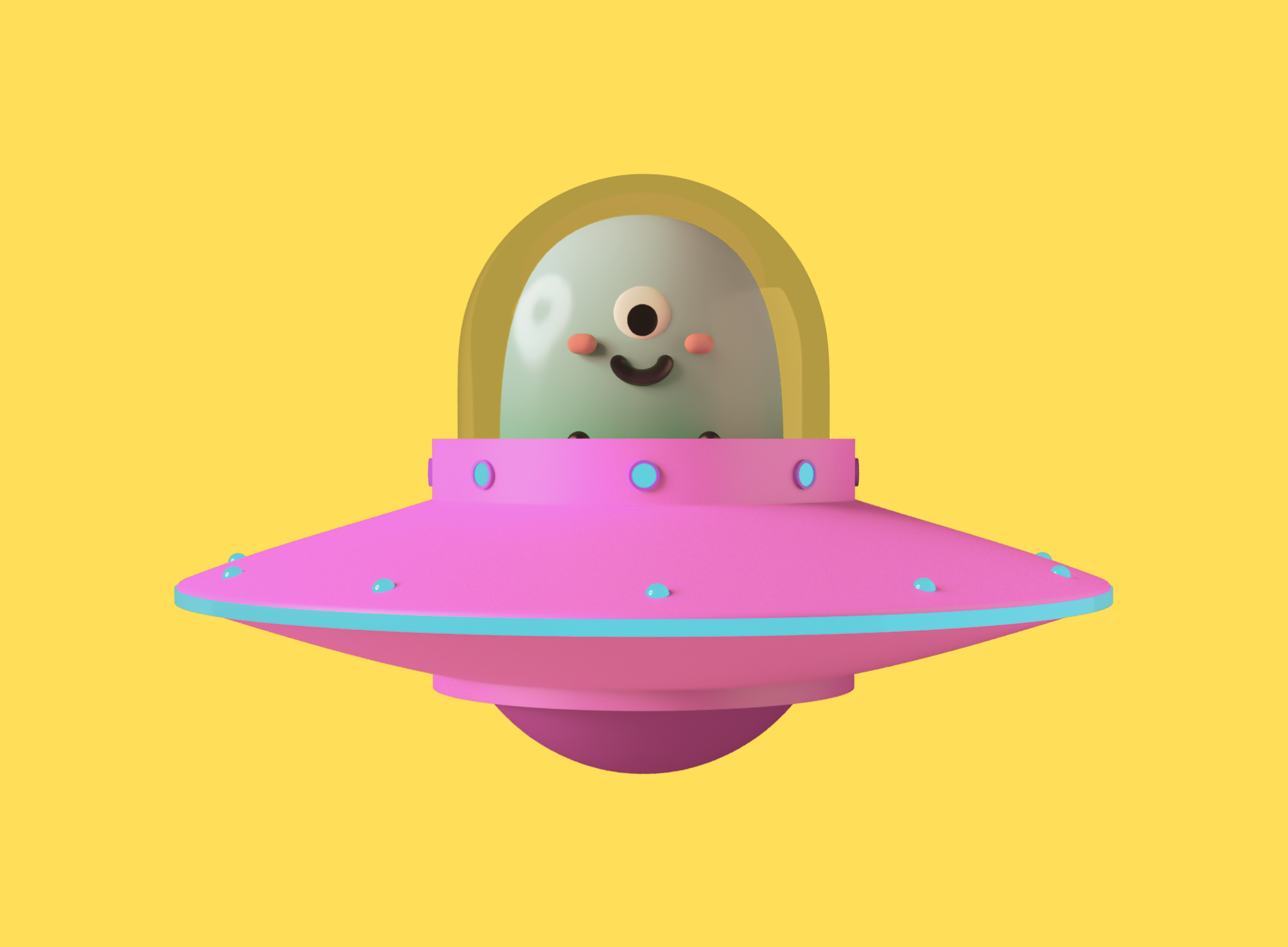 Yellow Square with pink UFO 
