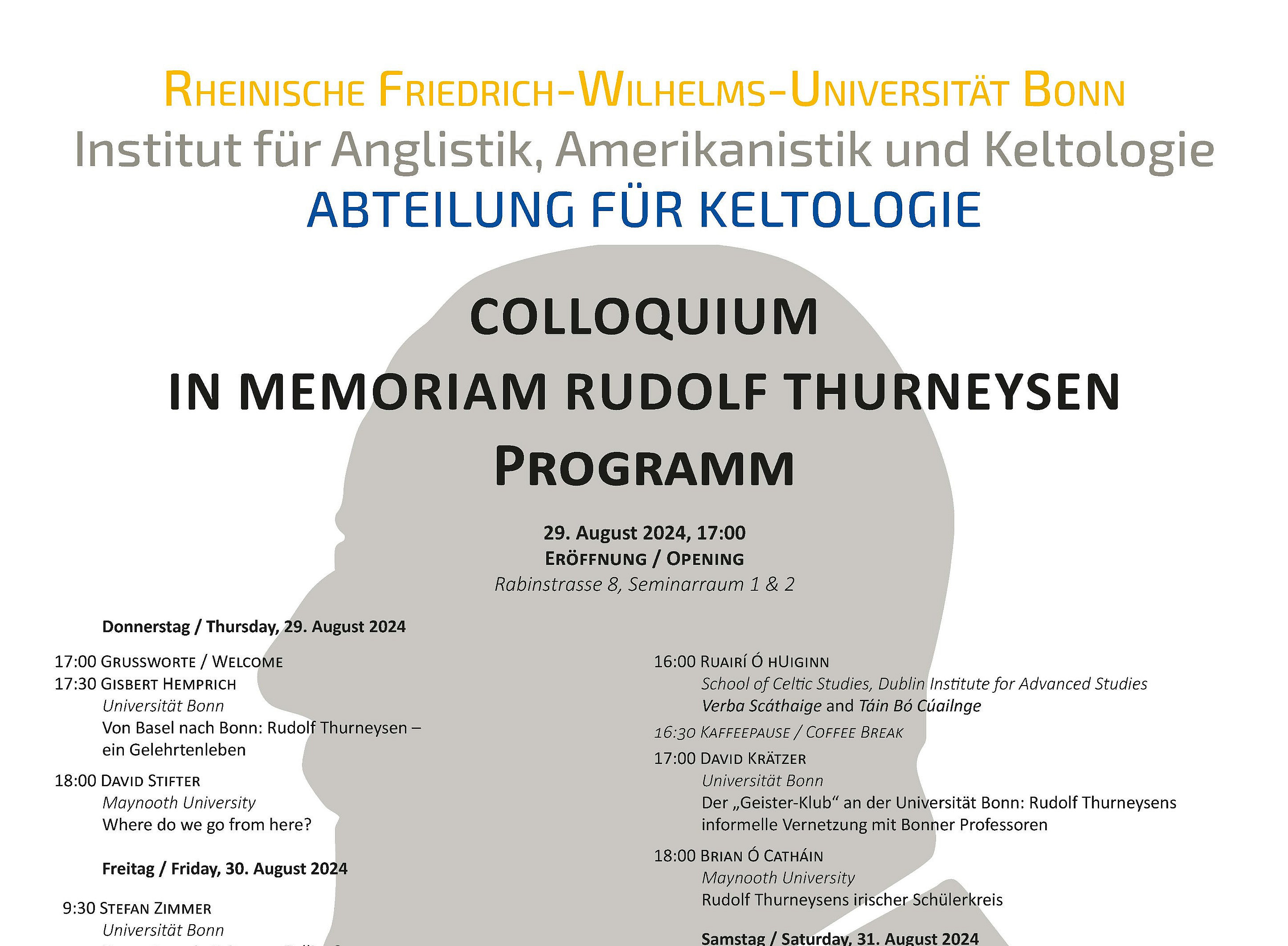 Programm des Colloquiums in memoriam Rudolf Thurneysen 