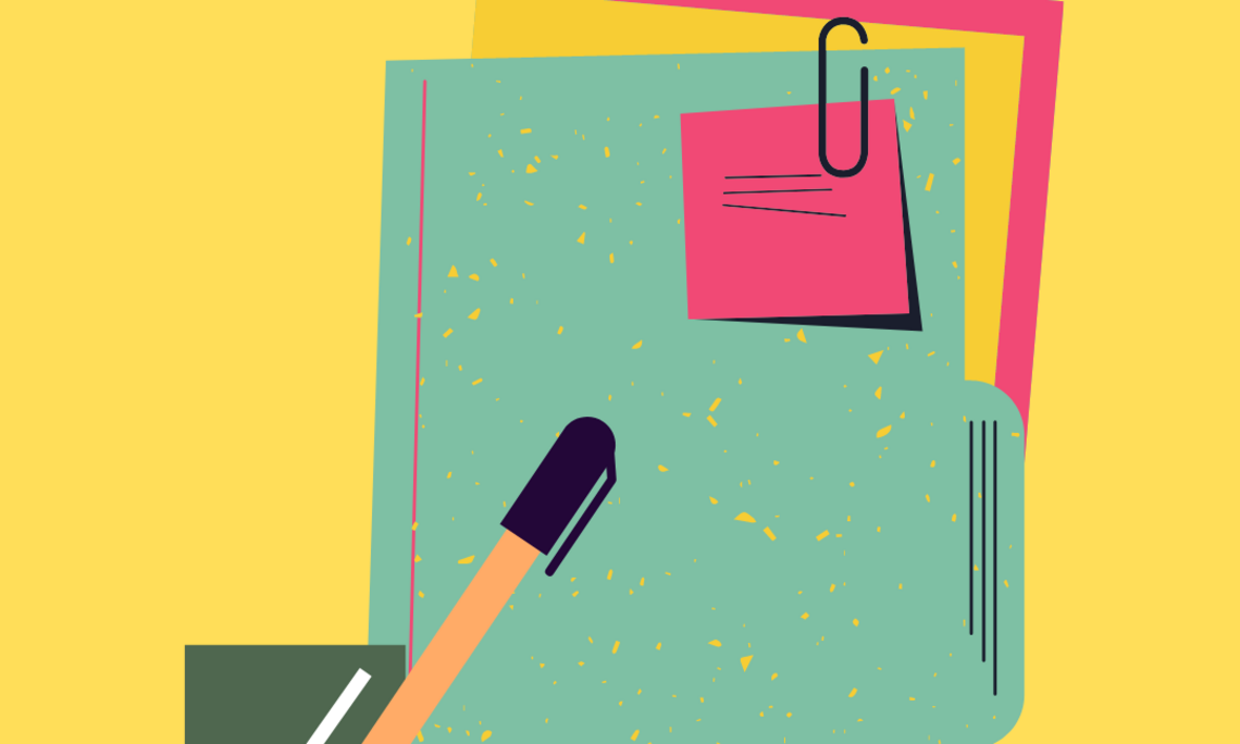 Grafik mit Stift und Dokumentenmappe, Canva, Stadlbauer