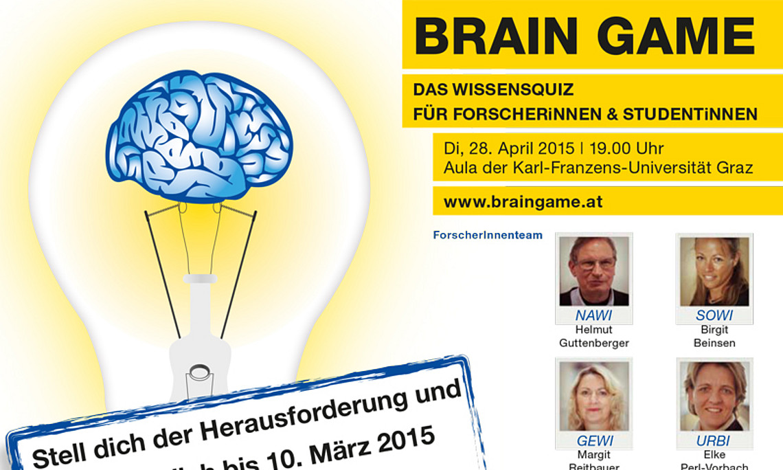 Am 28. April 2015 geht an der Uni Graz wieder Braingame über die Bühne: Gesucht werden noch Studierende; bis 10. März 2015 bewerben. Foto: Uni Graz