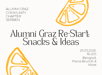 Schriftzug Alumni Graz Re-Start: Snacks & Ideas 