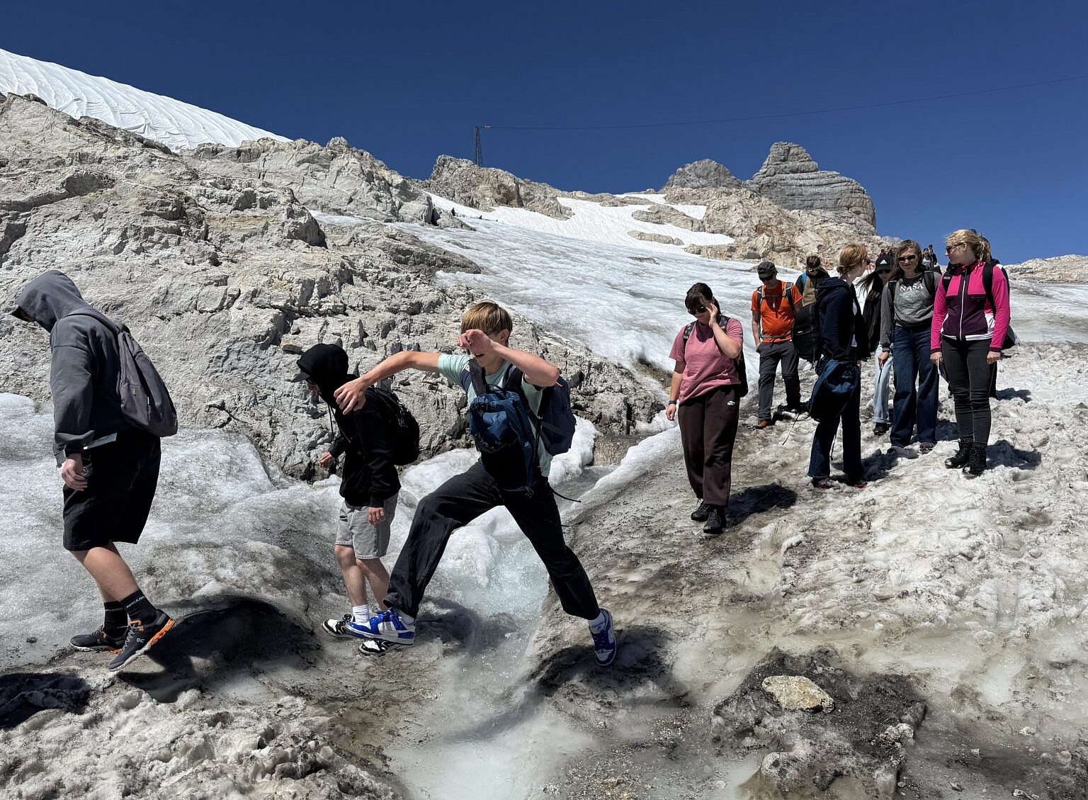Schüler:innen auf dem Gletscher 