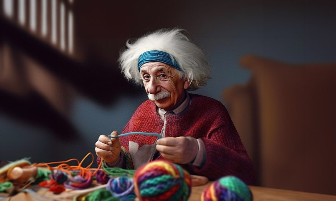 Albert Einstein knitting