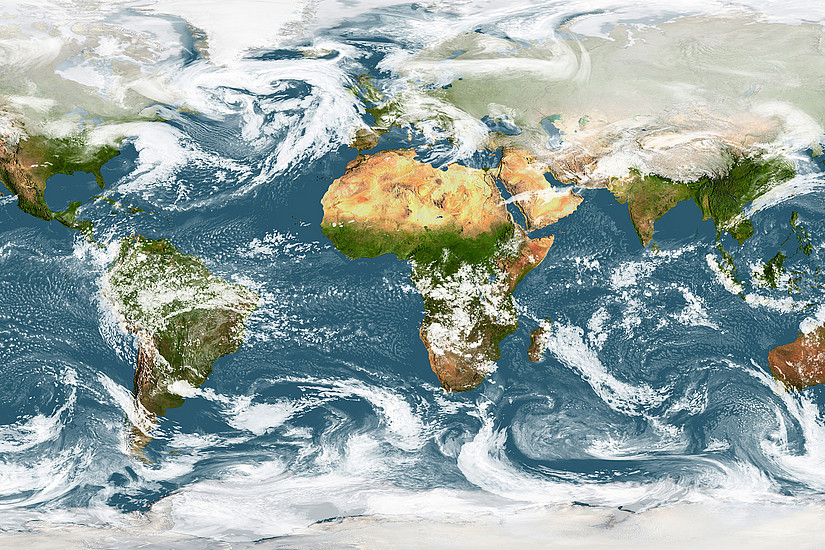 Map of the earth with cloud cover