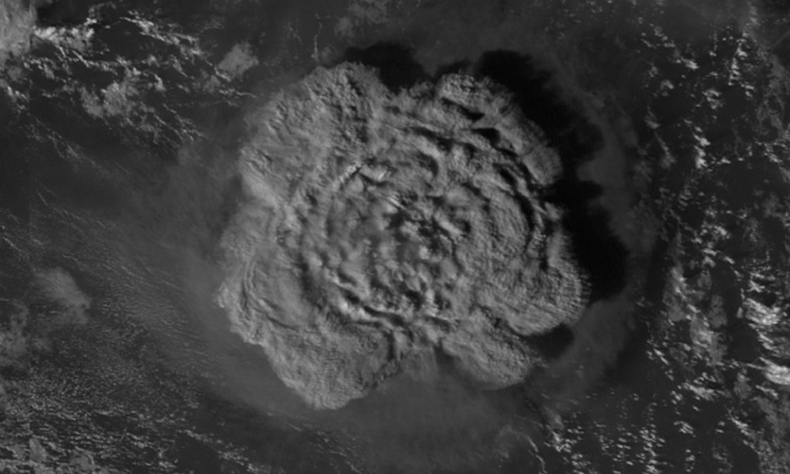 Ausbruch des Unterwasservulkans vor Tonga am 15. Jänner 2022. Foto: NASA 