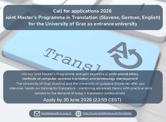 call for applications 2026 for the joint master in translation slovene german english ©By International Relations Office/Uni Graz