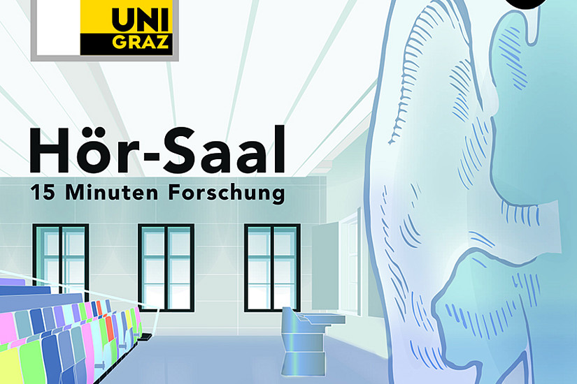 Den Wissenschaftspodcast "HörSaal: 15 Minuten Forschung" gibt es auf UniTube sowie verschiedenen Plattformen, etwa Spotify oder Apple Podcasts, zu hören bzw. zu abonnieren. Sujet: Uni Graz/Roman Klug.