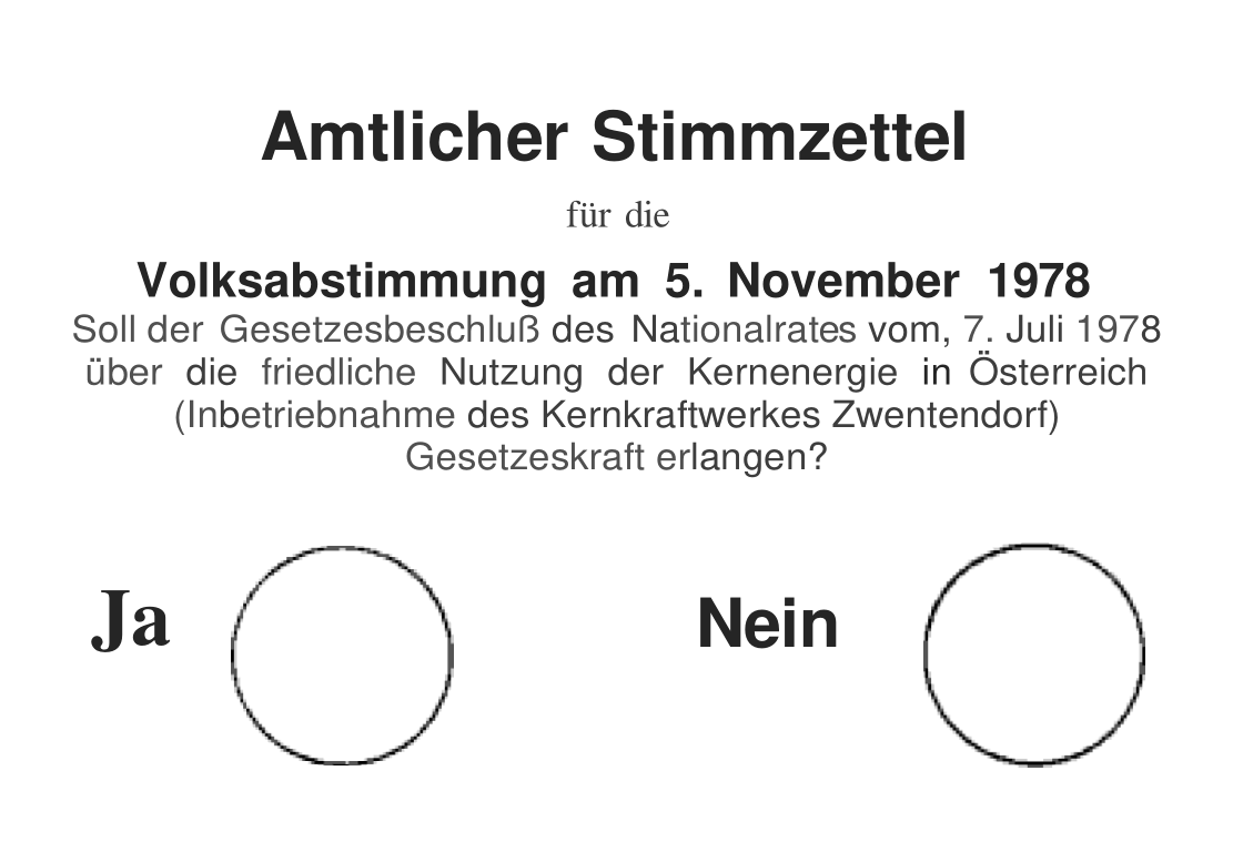 Amtlicher Stimmzettel für die Volksabstimmung 