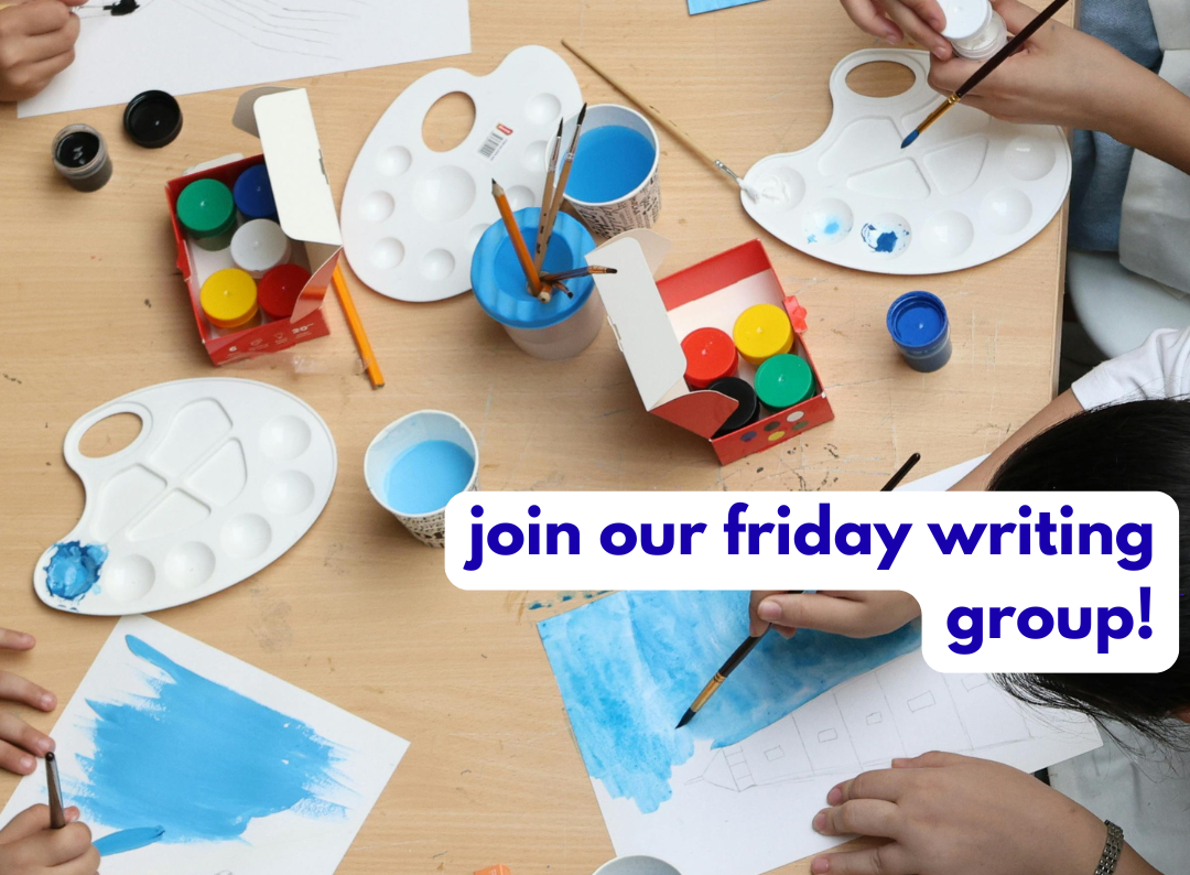 Kreative Arbeit mit Farben auf einem Tisch, Canva-Design 