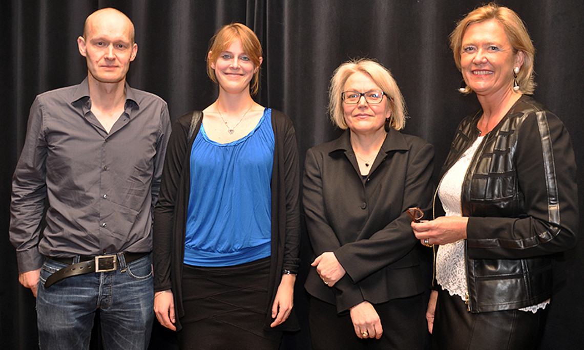 Literarisch-wissenschaftliches Quartett: Arno Geiger, Johanna Zeisberg, Anne-Kathrin Reulecke und Regina Roller-Wirnsberger (v.l.), Foto: Uni Graz/Schweiger