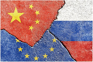 Flaggen der EU, Russlands und Chinas. ©Adobe Stock