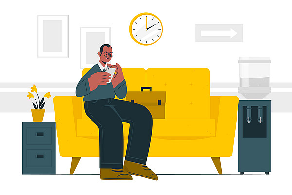 Vektorgrafik einer Person, die auf einem Sofa sitzt und sich einen Timer am Smartphone stellt