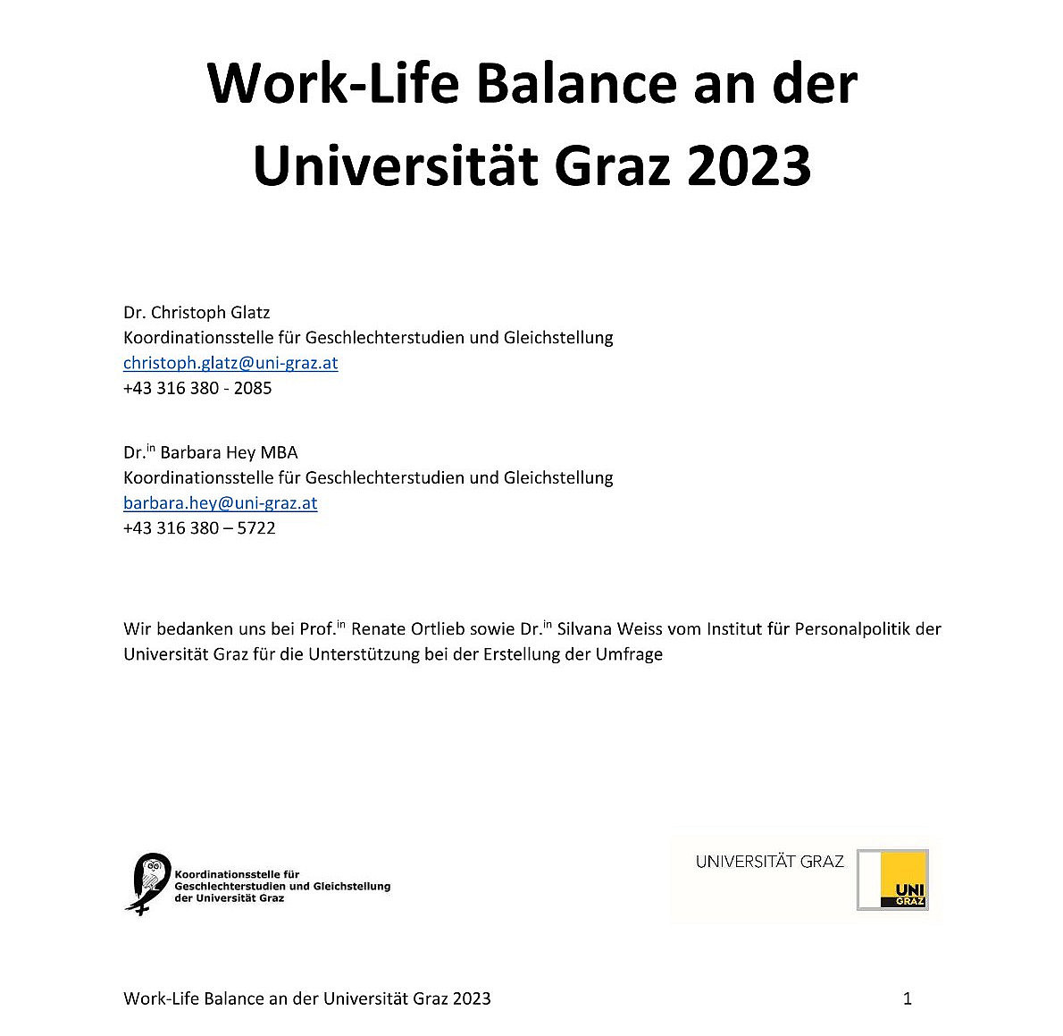 Cover_Bericht Work-Life-Balance ©Uni Graz/Koordinationsstelle für Geschlechterstudien und Gleichstellung