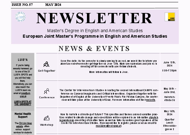 Newsletter May Joint Master in English and American Studies 