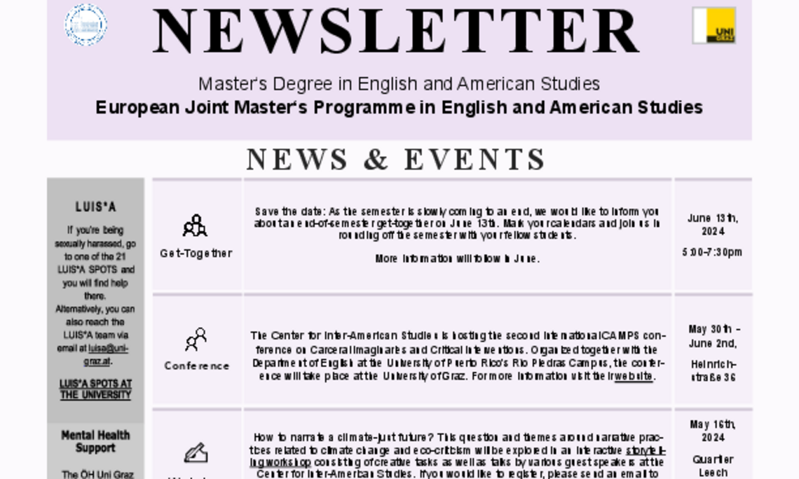 Newsletter May Joint Master in English and American Studies