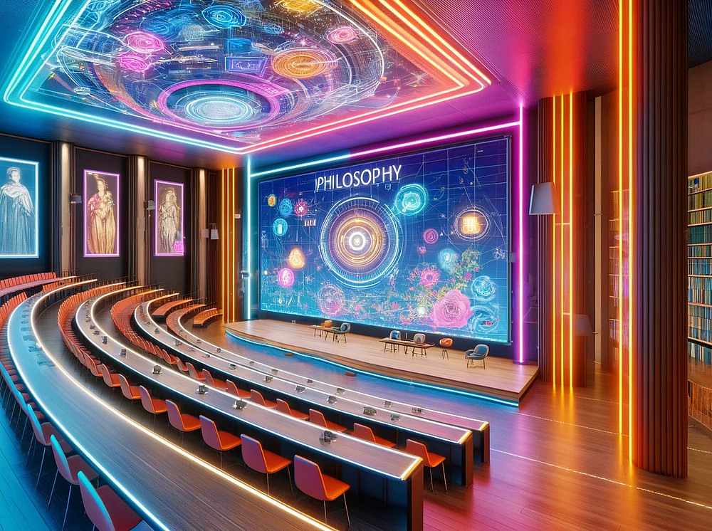 Futuristic academic environment with colorful lighting ©DALL·E 3/Johanna Ofenauer