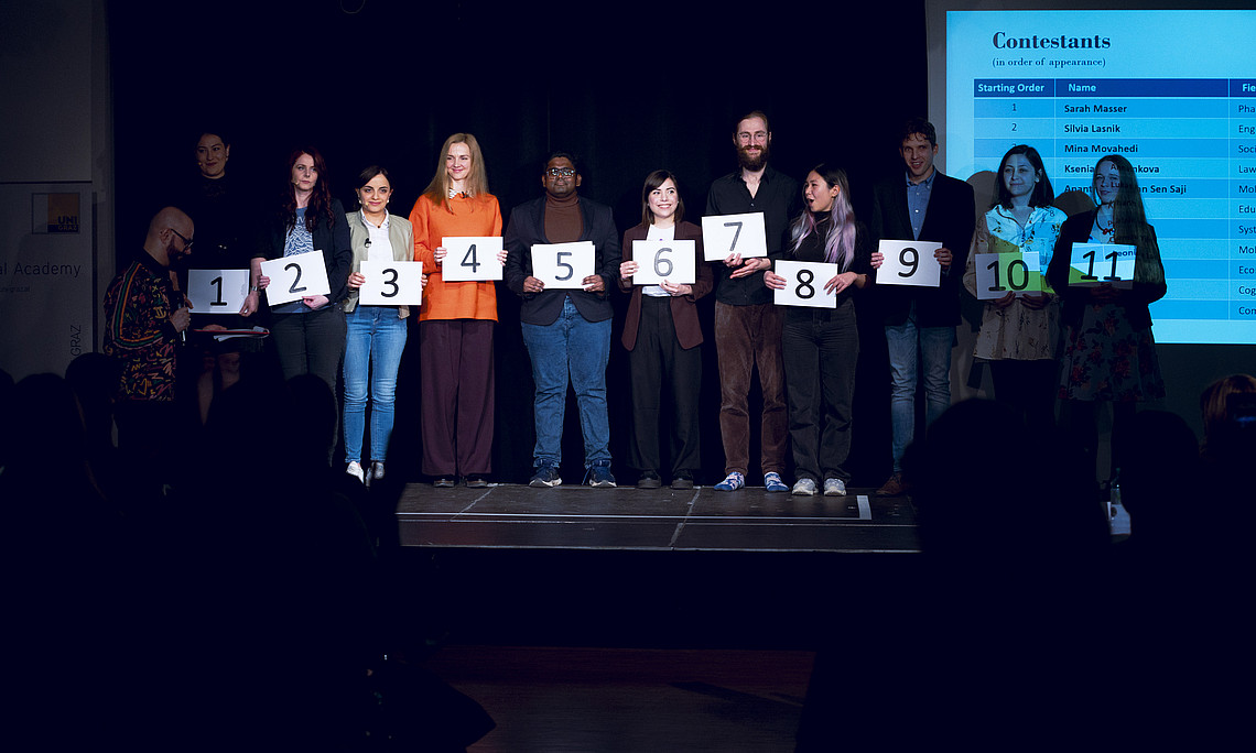 the contestants on stage hold up their starting numbers