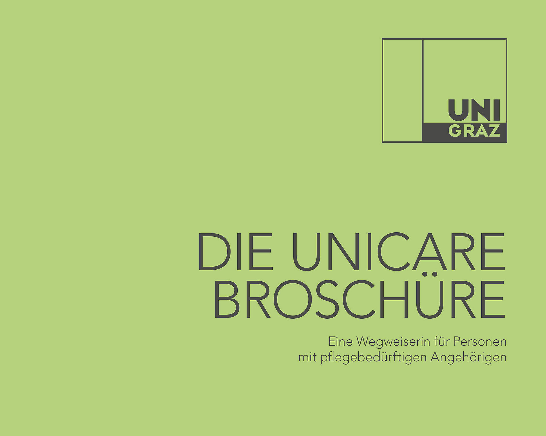 Cover der grünen unicare-Broschüre auf Deutsch ©Uni Graz