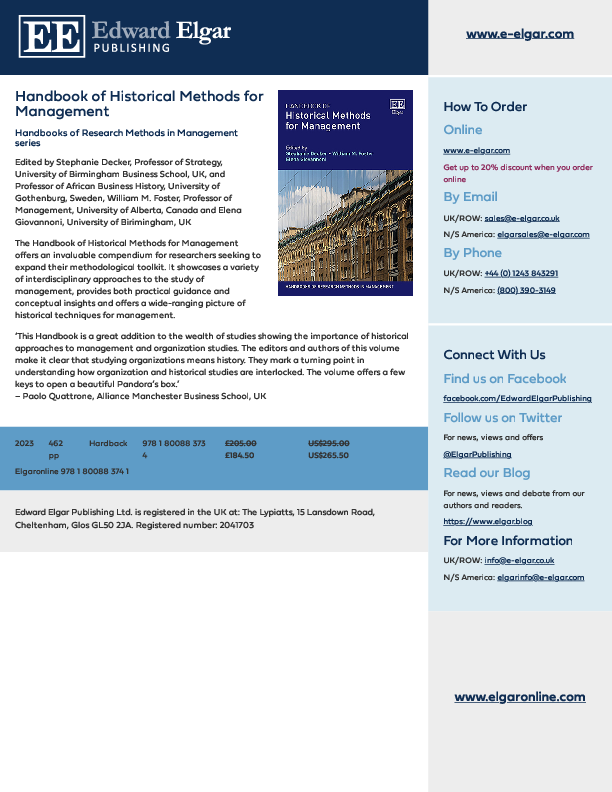 Handbook of Historical Methods for Management 