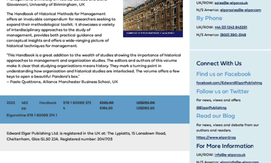 Handbook of Historical Methods for Management