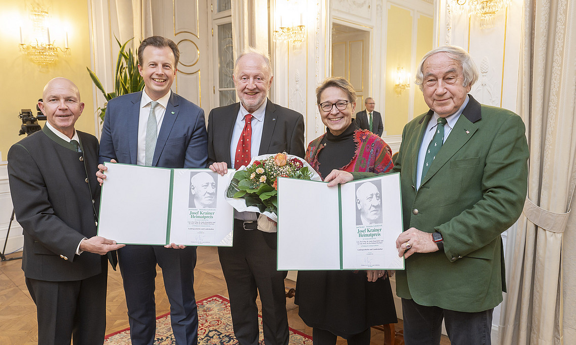 Josef Krainer-Heimatpreis: Michael Krainer, LR Karlheinz Kornhäusl, Helmut Eberhart, Anita Ziegerhofer und Gerald Schöpfer (v.l.)