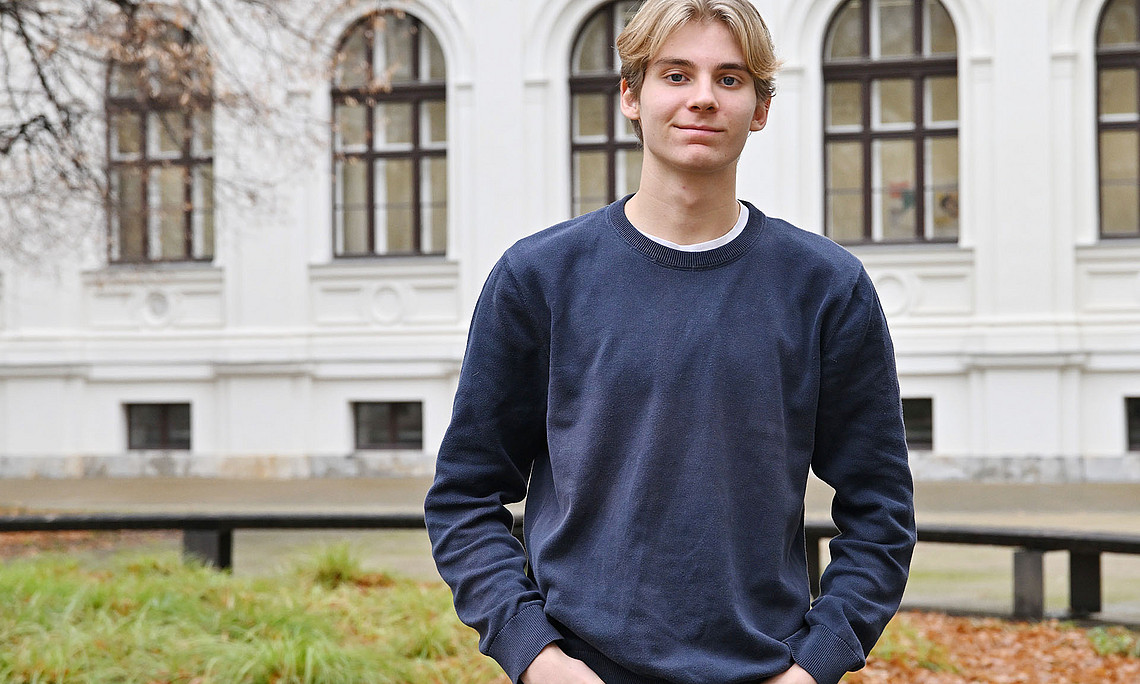 Simon Benal in the courtyard of the main university building