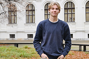 Simon Benal in the courtyard of the main university building