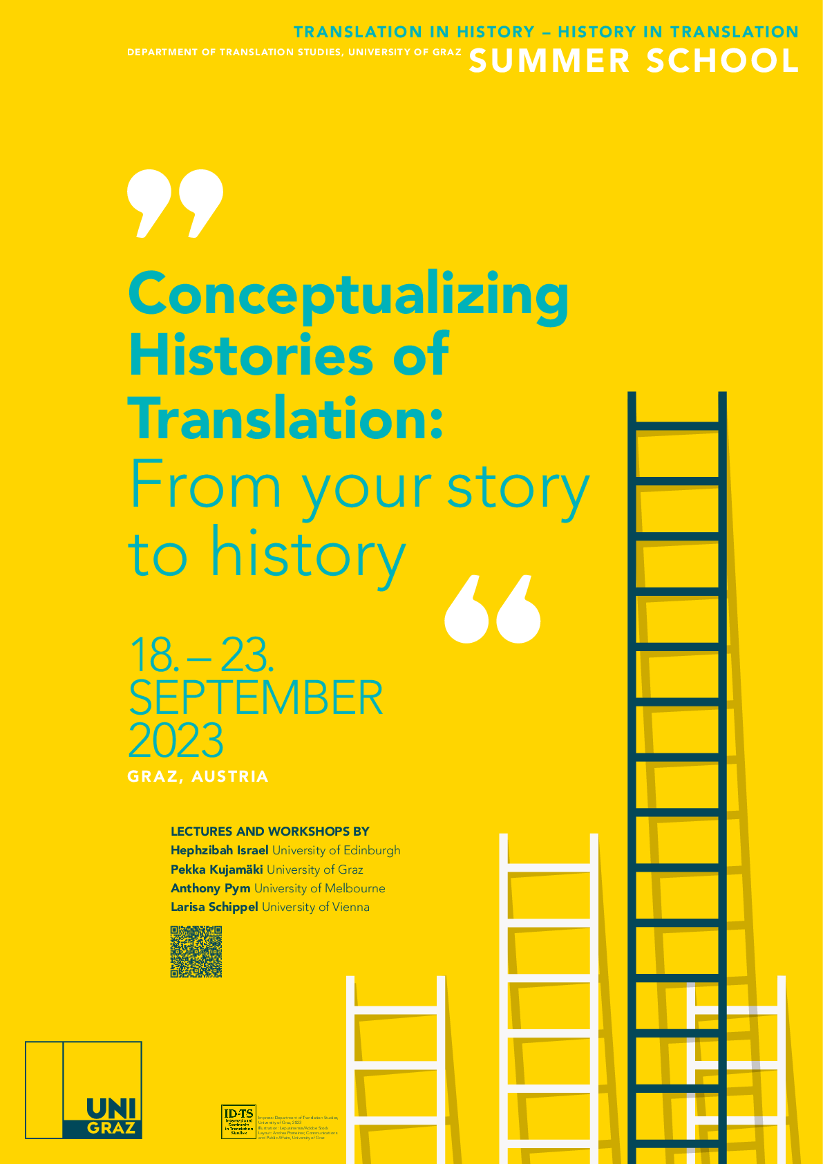 Poster for the Summer School: Conceptualizing Histories of Translation (2023) at the Department of Translation Studies, University of Graz 