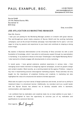 Cover Letter Beispiel 