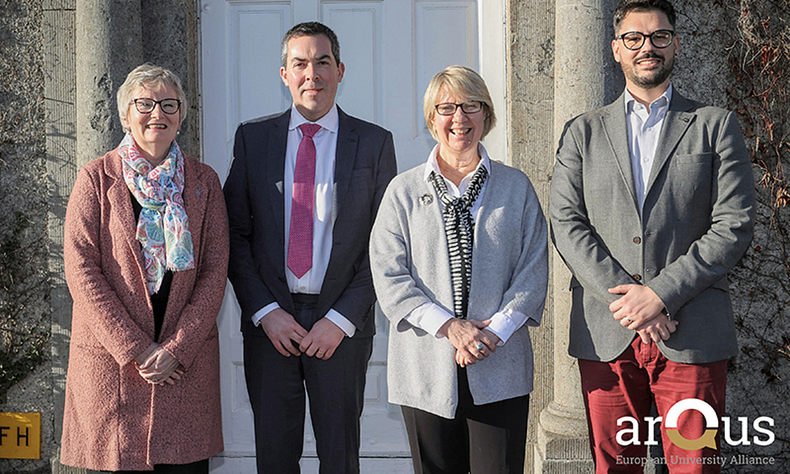 From left to right: Dorothy Kelly (Coordinator of the Arqus Alliance and Vice-Rector for Internationalization at the University of Granada), Patrick McCole (Vice-President International at Maynooth University), Eeva Leinonen (President of Maynooth University) and Fernando Galán (Arqus Executive Manager). Photo: Arqus Alliance. 