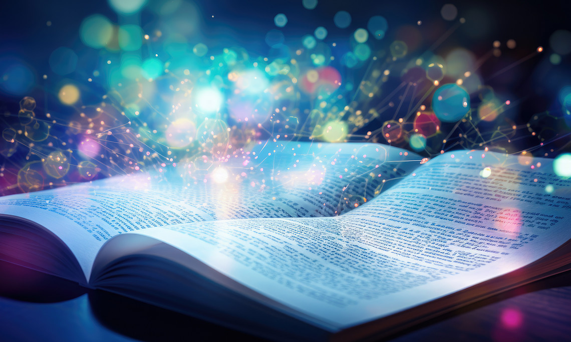 Buch mit bunten Blasen