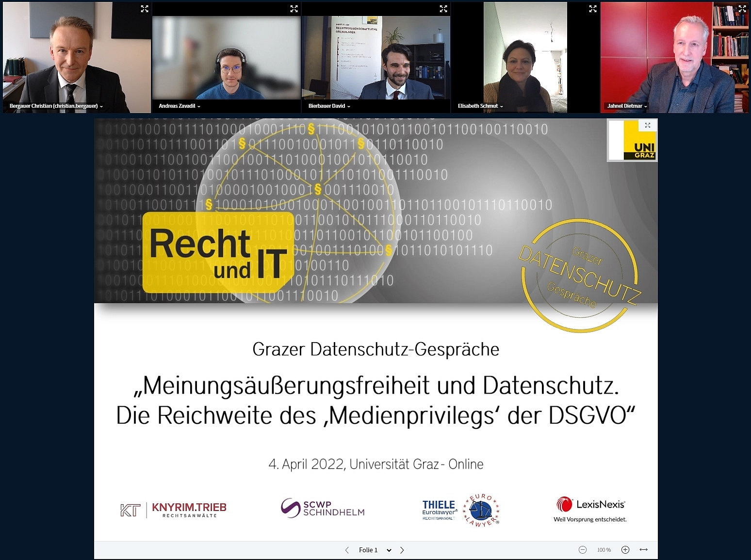 Bergauer, Zavadil, Bierbauer, Schmut, Jahnel, Grazer Datenschutz-Gespraeche, Meinungsaeusserungsfreiheit und Datenschutz, Institut für Rechtswissenschaftliche Grundlagen, REWI Universität Graz. ©Uni Graz/Bergauer