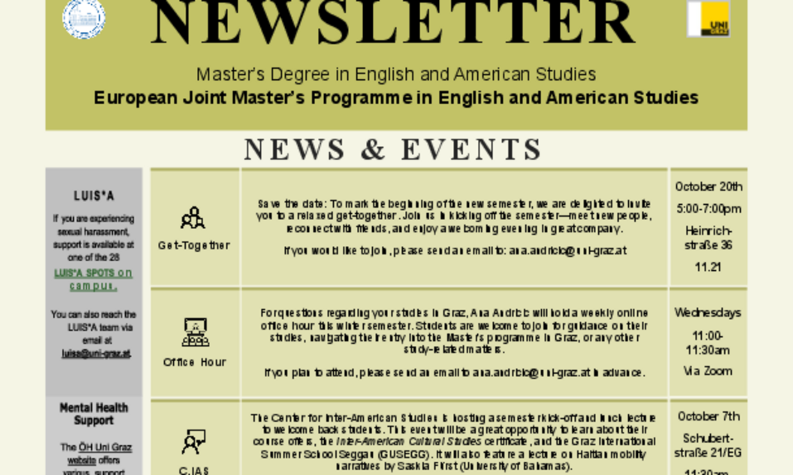 monthly newsletter of the European Joint Masters Programme in English and American Studies October 2025