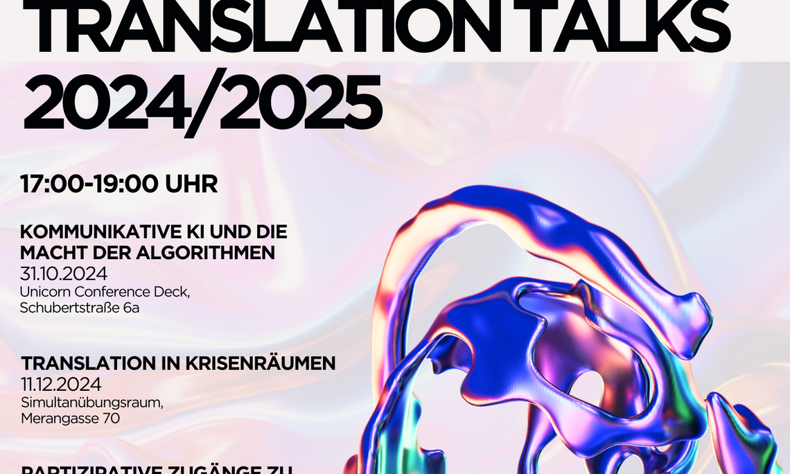 Poster mit künstlerischem lilafarbenen Gebilde im Hintergrund, welches an Flüssigkeitswellen erinnert