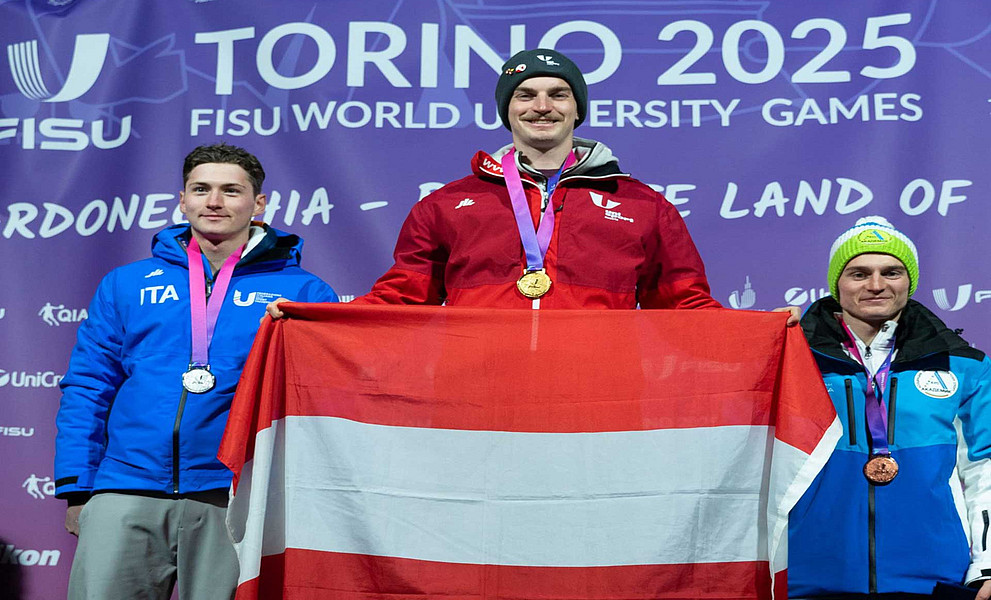 Am Stockerl (v. l.): Silber für Simon Dorfmann (Italien), Gold für Matthäus Pink (Österreich) und Alexander Krashniak (Bulgarien) Foto: Unisport Austria